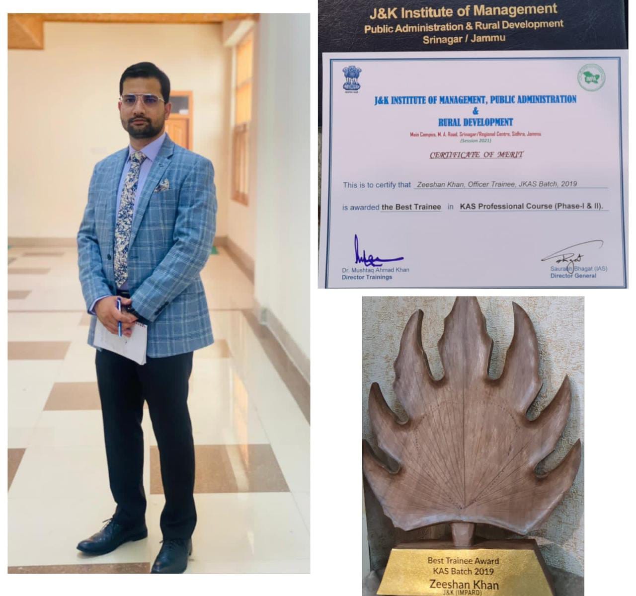 Zeeshan Khan Awarded Best Officer Trainee of JKAS-2019 by JKIMPARD