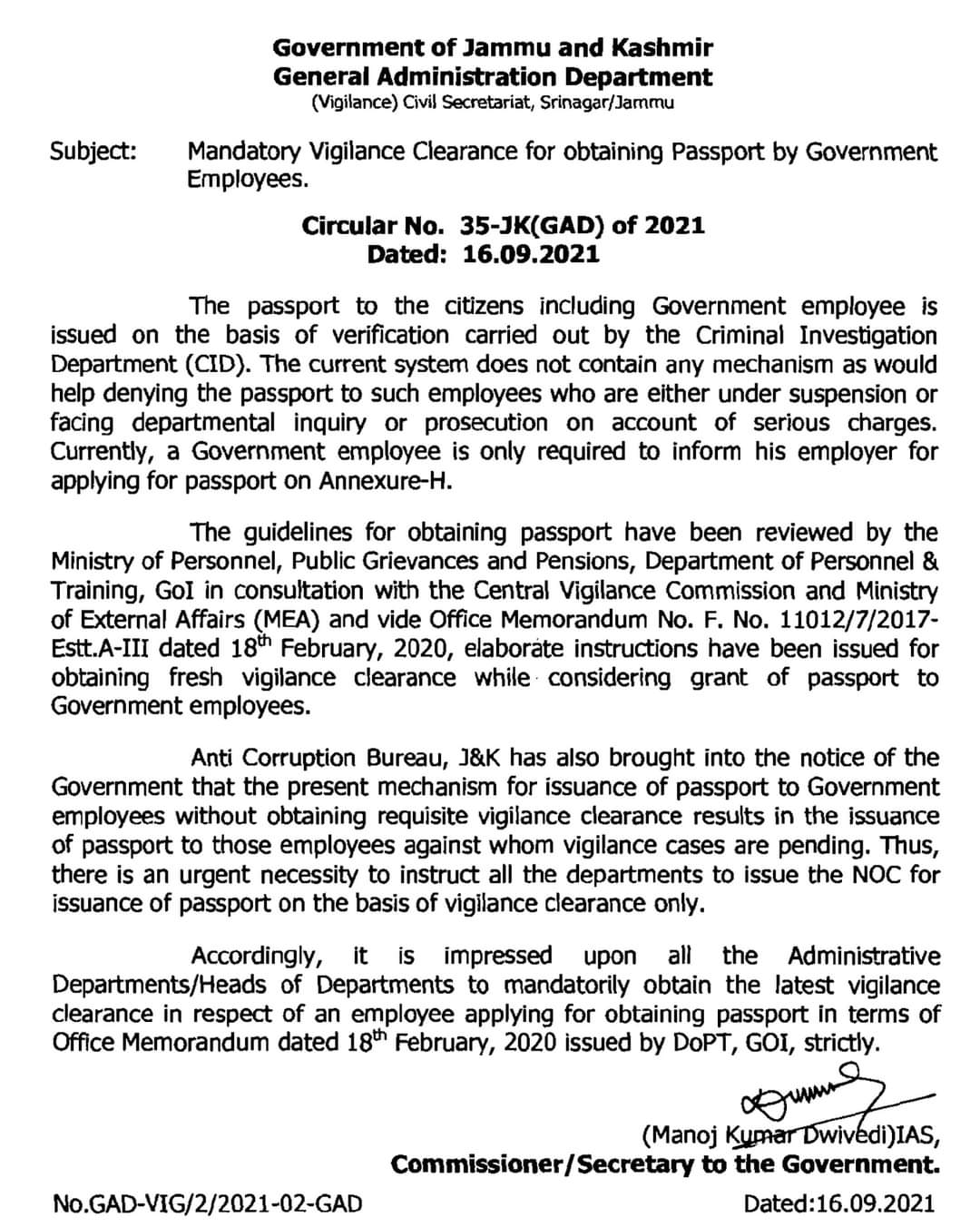 Govt Makes Vigilance Clearance Mandatory For Passport To Employees