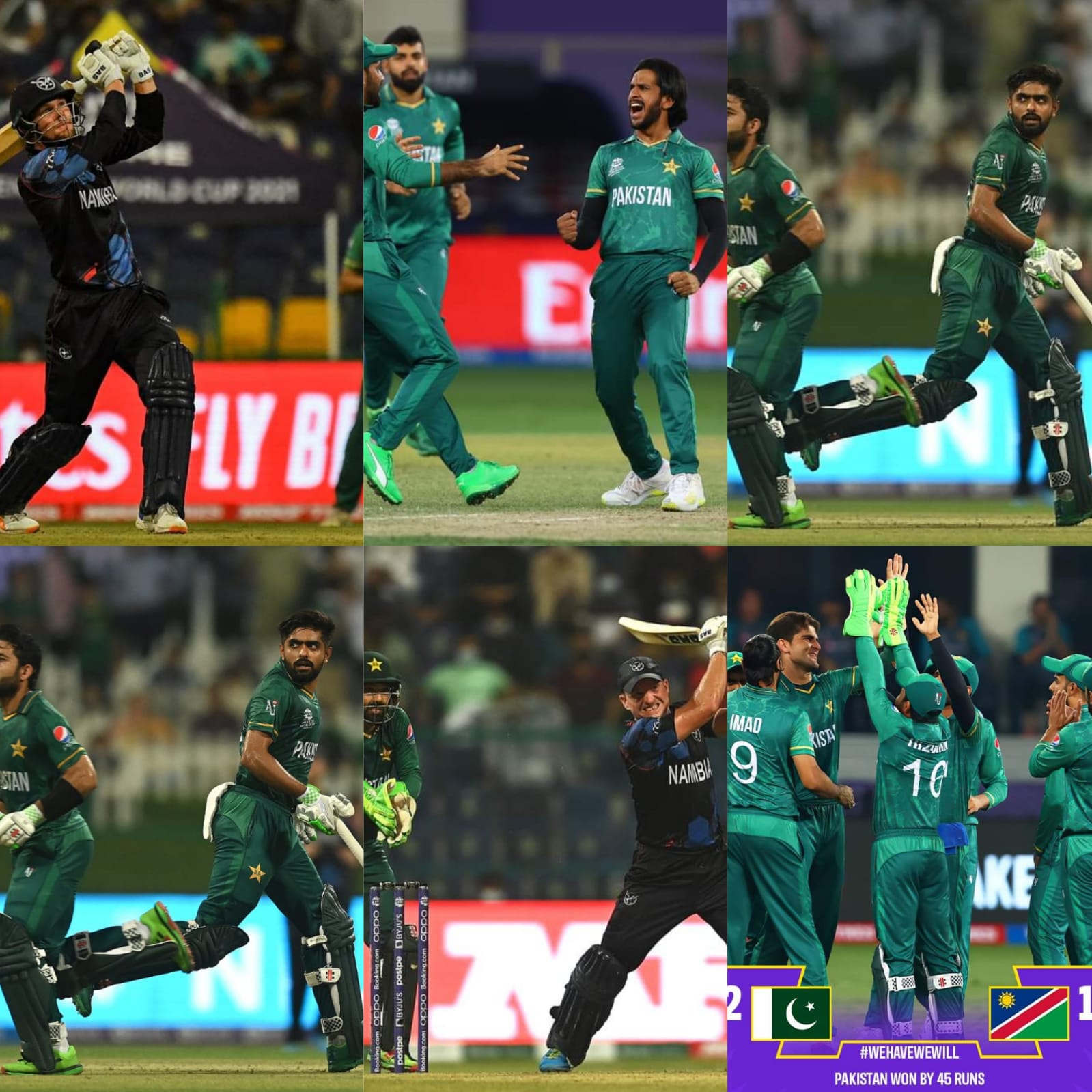 Pakistan overcame a spirited Namibia by 45 runs to secure their place in the Men’s T20 World Cup semi-finals